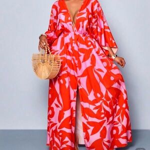 SOLD Vibrant Red and Pink Maxi Dress